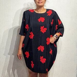 Gemini II Black Floral Vintage Midi Dress Sz 16
